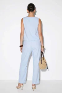 Drop by TrendyolMilla BLUE Crew Neck Sleeveless Pantolonlu Rahat Pattern Top and Bottom Set - Image 3