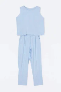 Drop by TrendyolMilla BLUE Crew Neck Sleeveless Pantolonlu Rahat Pattern Top and Bottom Set - Image 4