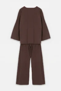 Drop by TrendyolMilla Brown V-neck with pocket Tek buttoned Top Elastic Waist with pocket Pantolonlu Set - Image 6
