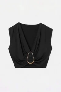 Drop by TrendyolMilla Black Crop Front with buckle Sleeveless Waist Sitting Lycra Blouse - Image 4