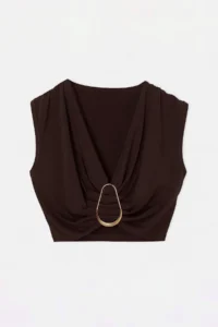 Drop by TrendyolMilla Brown Crop Front with buckle Sleeveless Waist Sitting Lycra Blouse - Image 4