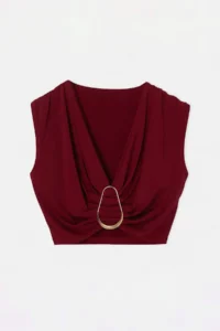 Drop by TrendyolMilla Burgundy Crop Front with buckle Sleeveless Waist Sitting Lycra Blouse - Image 4