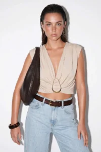 Drop by TrendyolMilla Stone Crop Front with buckle Sleeveless Waist Sitting Lycra Blouse - Image 2