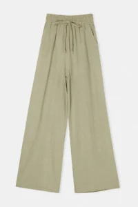 Drop by TrendyolMilla Khaki Elastic Waist Wide Leg Cotton Pants - Image 4
