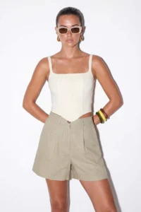 Drop by TrendyolMilla Khaki Elastic Waist Wide Leg Cotton with pocket Pants - Image 2