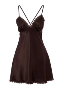 TRENDYOLMİLLA Brown slit Tulle and Lace Detailed Satin Wireless Babydoll/Lingerie Nightgown - Image 4