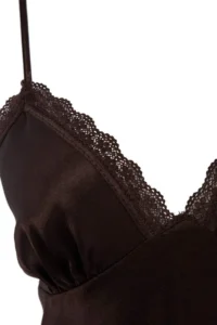TRENDYOLMİLLA Brown slit Tulle and Lace Detailed Satin Wireless Babydoll/Lingerie Nightgown - Image 5