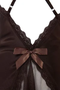 TRENDYOLMİLLA Brown slit Tulle and Lace Detailed Satin Wireless Babydoll/Lingerie Nightgown - Image 7