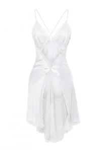 TRENDYOLMİLLA Ecru slit Tulle and Lace Detailed Satin Wireless Babydoll/Lingerie Nightgown - Image 6