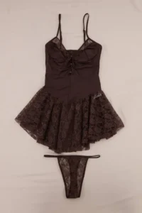 TRENDYOLMİLLA Bitter Brown Jersey buttoned Plain Wireless Babydoll - Image 5