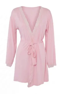 TRENDYOLMİLLA PINK Belted Lace Viscose Knitting Robe - Image 5