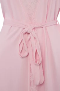 TRENDYOLMİLLA PINK Belted Lace Viscose Knitting Robe - Image 6