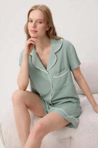 TRENDYOLMİLLA MINT Plain shally Weaving Pajama Set - Image 2