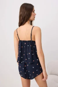TRENDYOLMİLLA NAVY BLUE Floral shally Weaving Pajama Set - Image 4