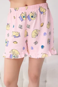 TRENDYOLMİLLA PINK 100% Cotton Kedi Printed Frilly Knitting Pajama Set - Image 3