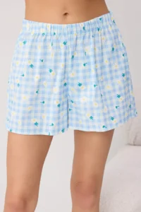 TRENDYOLMİLLA BLUE Floral seersucker Weaving Pajama Set - Image 3
