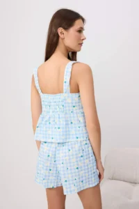 TRENDYOLMİLLA BLUE Floral seersucker Weaving Pajama Set - Image 4