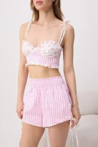 TRENDYOLMİLLA PINK Floral Poplin Weaving Pajama Set - Image 3