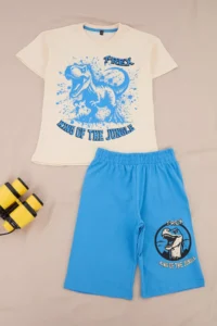 BLUE Printed Knitting Bottom - Top Set