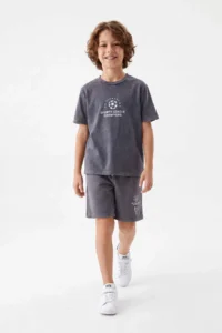 Anthracite Acid Wash Knitting Bottom - Top Set