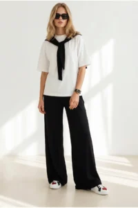 Olalook Women's Black Scarf Top and Bottom Flowy Suit