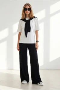 Olalook Women's Black Scarf Top and Bottom Flowy Suit - Image 2