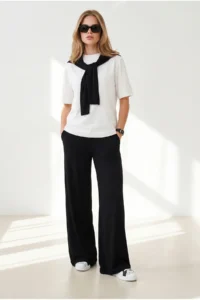 Olalook Women's Black Scarf Top and Bottom Flowy Suit - Image 3