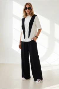 Olalook Women's Black Scarf Top and Bottom Flowy Suit - Image 4