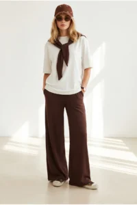 Olalook Women's Brown Scarf Top and Bottom Flowy Suit - Image 2