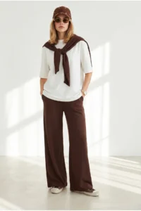 Olalook Women's Brown Scarf Top and Bottom Flowy Suit - Image 3
