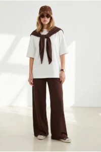 Olalook Women's Brown Scarf Top and Bottom Flowy Suit - Image 4