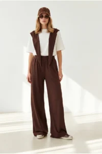 Olalook Women's Brown Scarf Top and Bottom Flowy Suit - Image 5