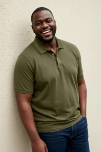 MAN Plus Size Khaki Regular/Normal Cut Basic 100% Cotton Polo Shirt Shirt Collar T-Shirt - Image 2