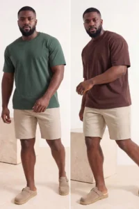 MAN Brown-Green Plus Size 2 Sets Paket Regular/Normal Cut T-Shirt
