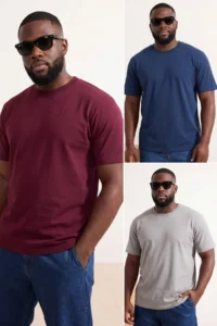 MAN Burgundy- Navy Blue -Gray Regular/Relaxed Cut 3 Pack Plus Size T-Shirt