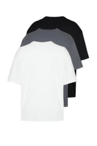 MAN Unisex Black-Anthracite-Ecru Oversized/Wide Cut 3 Sets Package 100% Cotton T-Shirt - Image 3