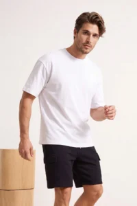 MAN Plus Size Black Oversized/Wide Cut Tire Waist Cargo with pocket Shorts - Image 2