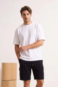 MAN Plus Size Black Oversized/Wide Cut Tire Waist Cargo with pocket Shorts - Image 3