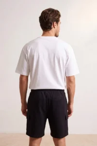 MAN Plus Size Black Oversized/Wide Cut Tire Waist Cargo with pocket Shorts - Image 4