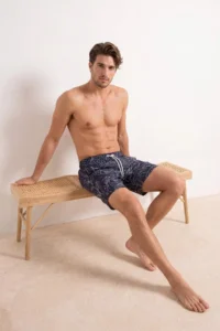 MAN NAVY BLUE Capri Size Yaprak Patterned Men Swim Shorts - Image 2