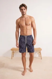 MAN NAVY BLUE Capri Size Yaprak Patterned Men Swim Shorts - Image 3
