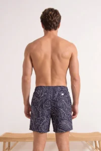 MAN NAVY BLUE Capri Size Yaprak Patterned Men Swim Shorts - Image 4