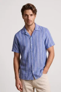 MAN DARK BLUE 100% Cotton Apaj Yaka Short Sleeve Regular Fit/Normal Pattern Men Shirt - Image 3