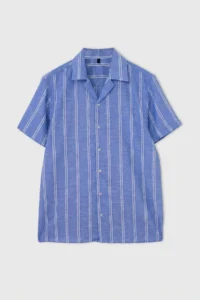 MAN DARK BLUE 100% Cotton Apaj Yaka Short Sleeve Regular Fit/Normal Pattern Men Shirt - Image 5