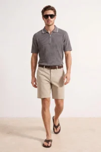 MAN Mink Low Shoulder Regular Fit Collar Line Detailed textured Short Sleeve Polo Shirt Shirt Collar T-Shirt