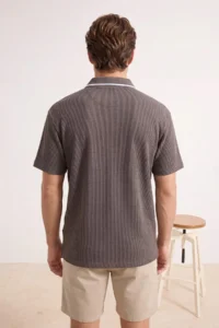 MAN Mink Low Shoulder Regular Fit Collar Line Detailed textured Short Sleeve Polo Shirt Shirt Collar T-Shirt - Image 3