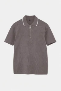 MAN Mink Low Shoulder Regular Fit Collar Line Detailed textured Short Sleeve Polo Shirt Shirt Collar T-Shirt - Image 4