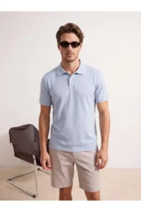 MAN BLUE Regular Jacquard Material Knitwear Bant Polo Shirt Shirt Collar T-Shirt