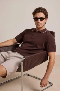 MAN Brown Regular Jacquard Material Knitwear Bant Polo Shirt Shirt Collar T-Shirt