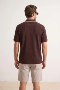 MAN Brown Regular Jacquard Material Knitwear Bant Polo Shirt Shirt Collar T-Shirt - Image 3
